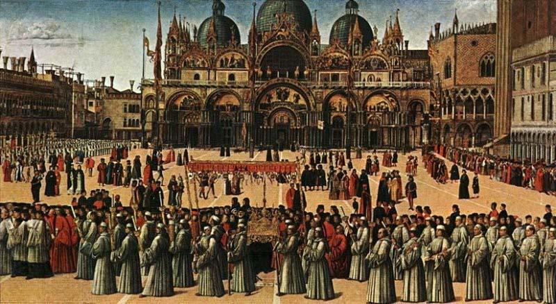 Gentile Bellini Procession of the True Cross in Piazza San Marco